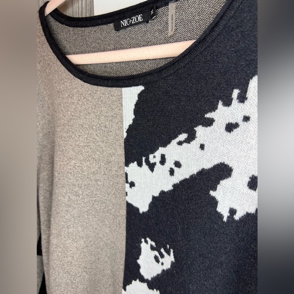 B15.11 Nic+Zoe Colorblock Mixed Media Tunic Sweater Side Zipper Purple Black Tan - Picture 6 of 8